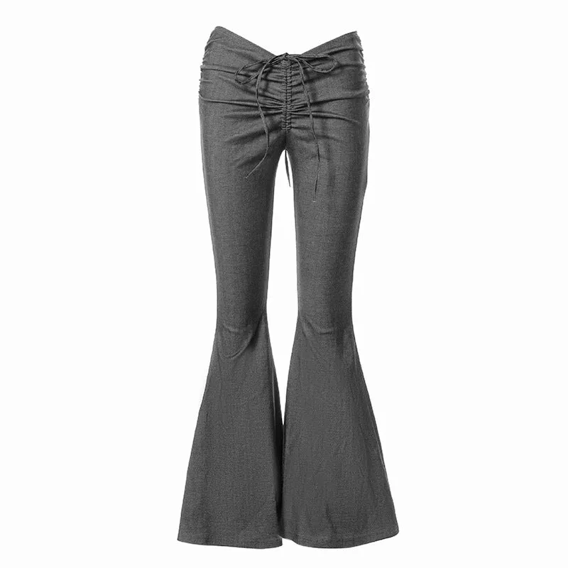 MB FASHION High-Waisted Flared Pants with Ruched Drawstring Waist 315T