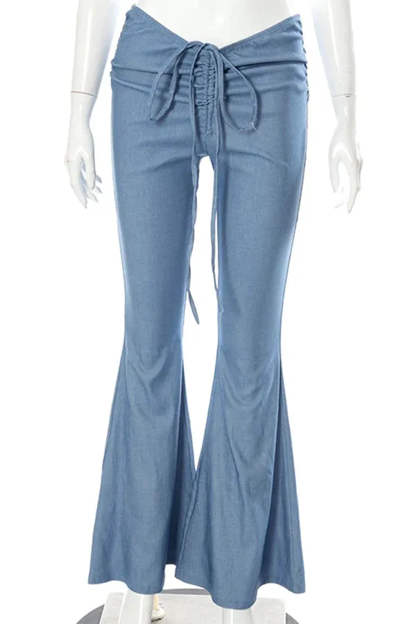 MB FASHION High-Waisted Flared Pants with Ruched Drawstring Waist 315T