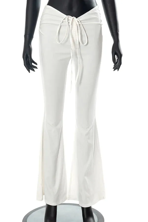 MB FASHION High-Waisted Flared Pants with Ruched Drawstring Waist 315T