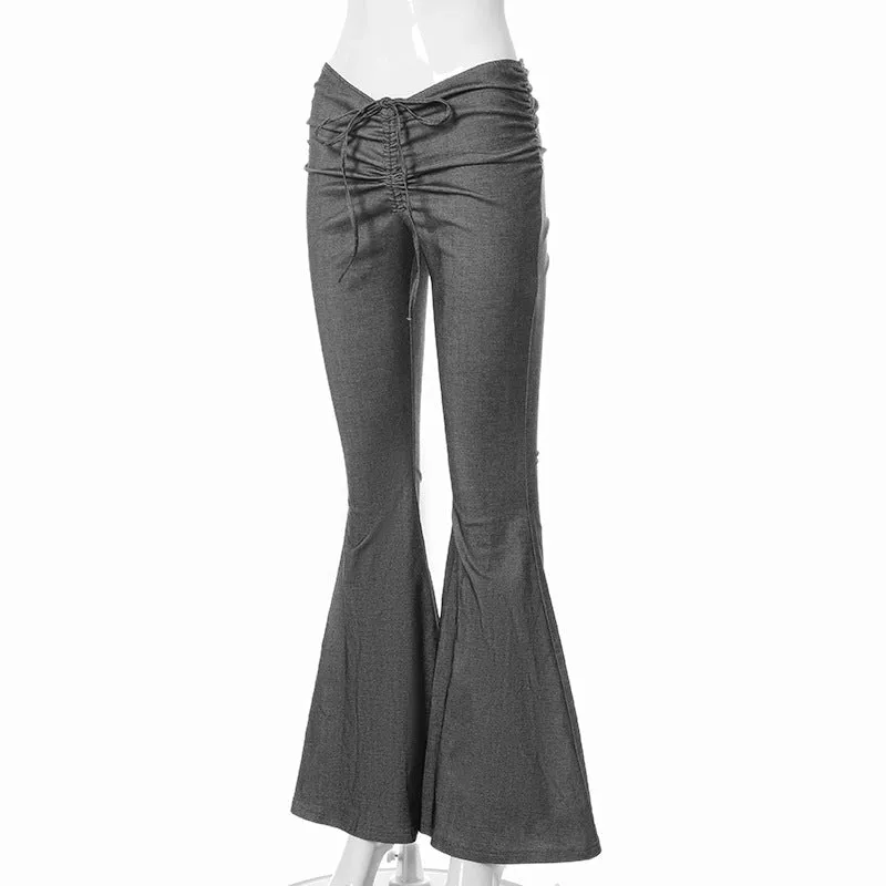 MB FASHION High-Waisted Flared Pants with Ruched Drawstring Waist 315T