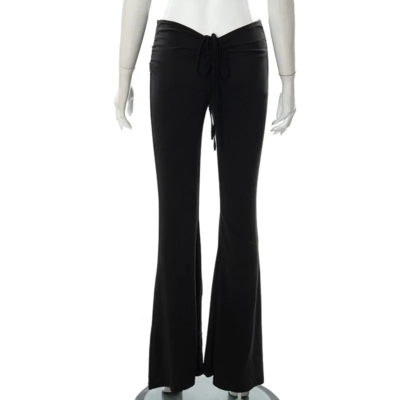 MB FASHION High-Waisted Flared Pants with Ruched Drawstring Waist 315T