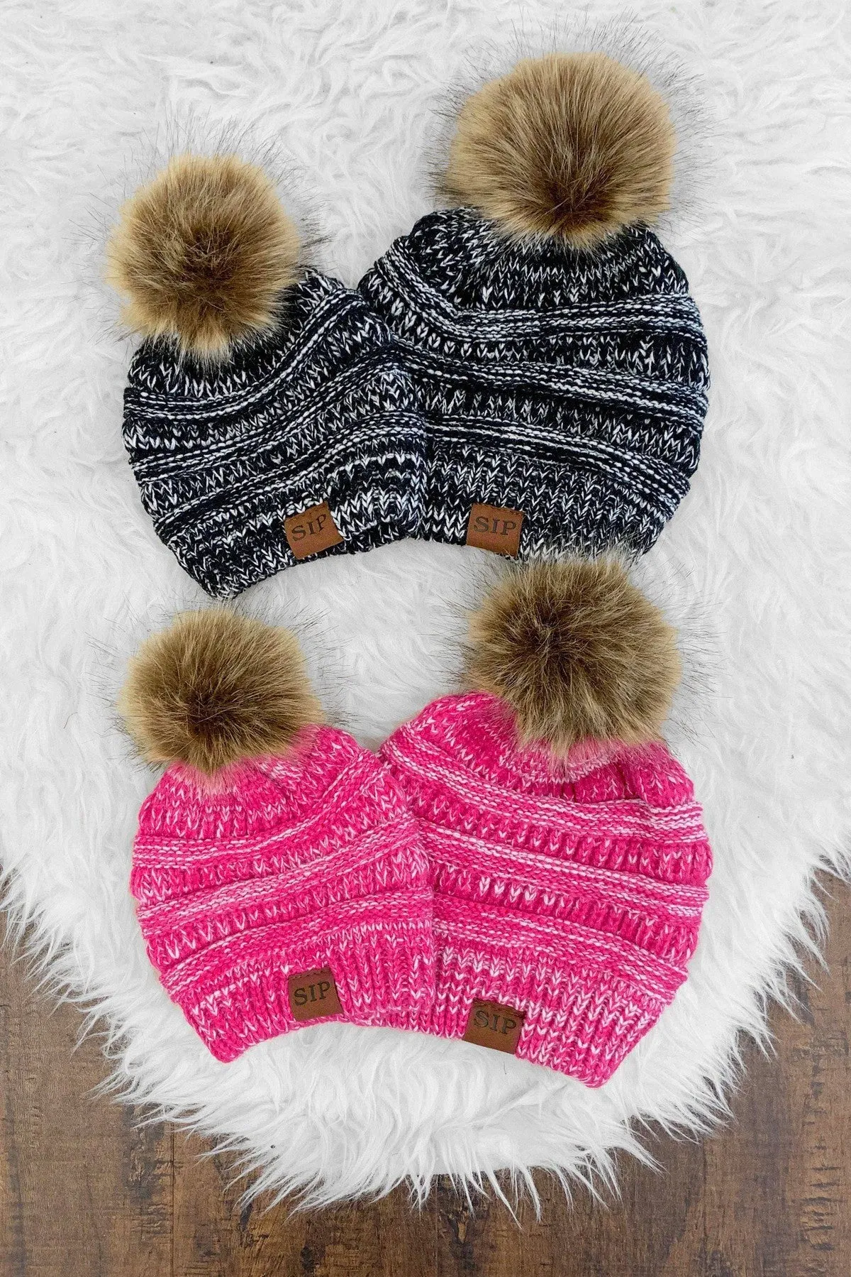 Mom & Me - Ribbed Sparkle In Pink Beanies