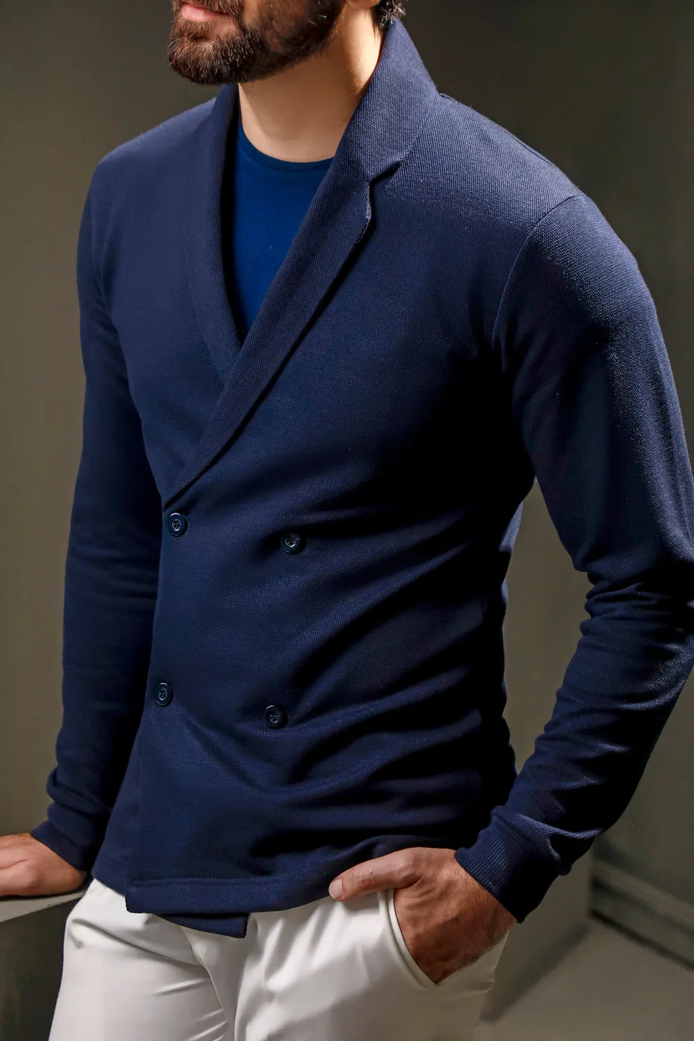 Navy Blue Double Breasted Cardigan