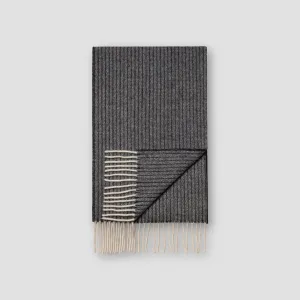 Navy Blue Striped Herringbone Wool Scarf - ETON