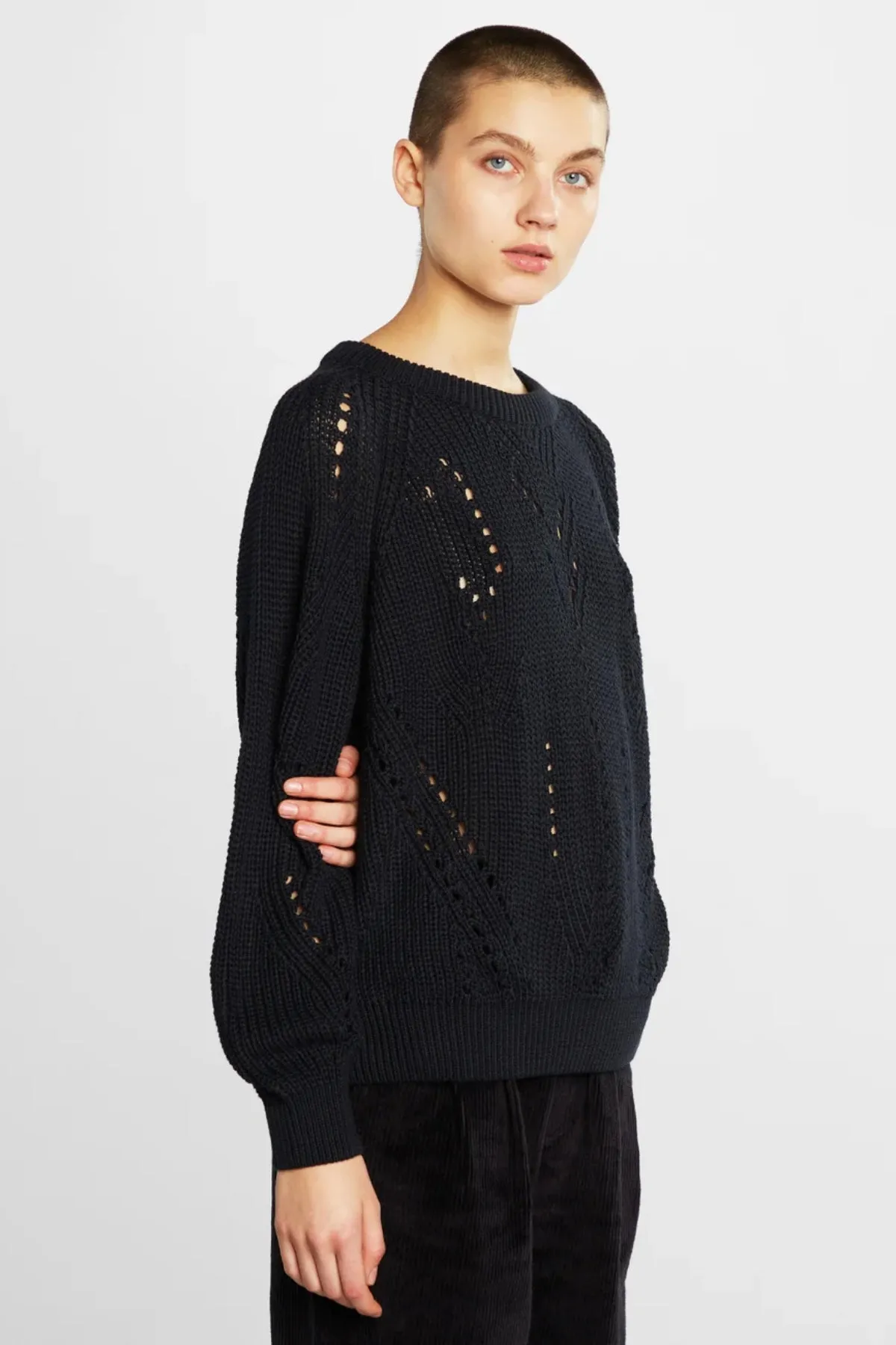 Ockelbo Pointelle Knit Sweater Black Dedicated