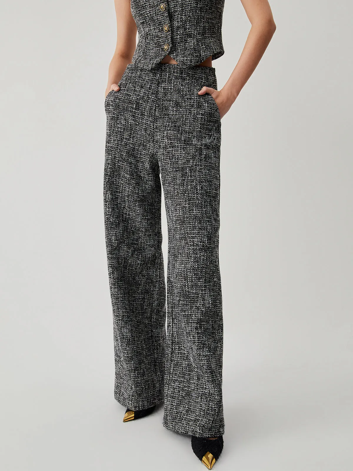 Old Money Tweed Trendy Straight Leg Pocket Pants