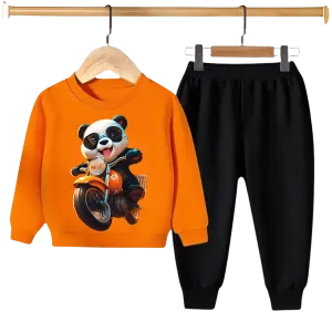 PANDA RIDE ON BIKE PRINTED SWEATSHIRT SET