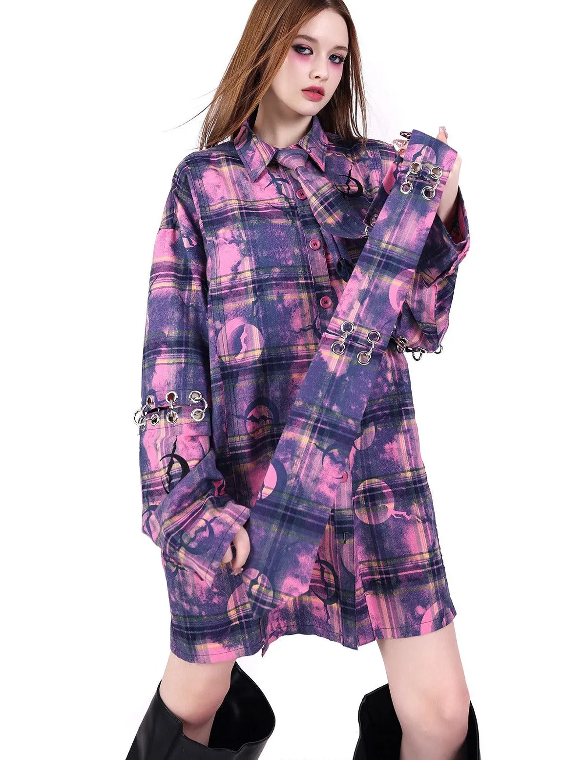 PINKSPINK Cosmic Grunge Oversized Flannel - Purple/Pink