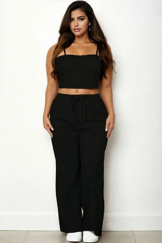 Plus Bustier Crop Cami Top Straight Pant Set