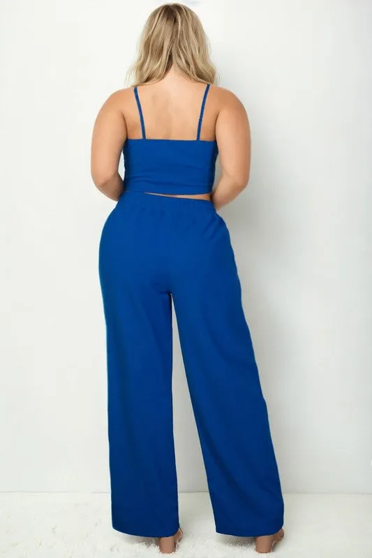 Plus Bustier Crop Cami Top Straight Pant Set