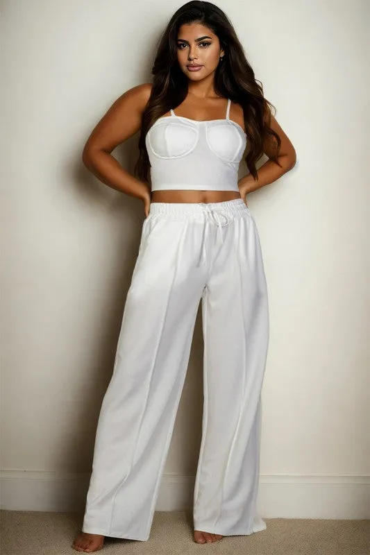 Plus Bustier Crop Cami Top Straight Pant Set