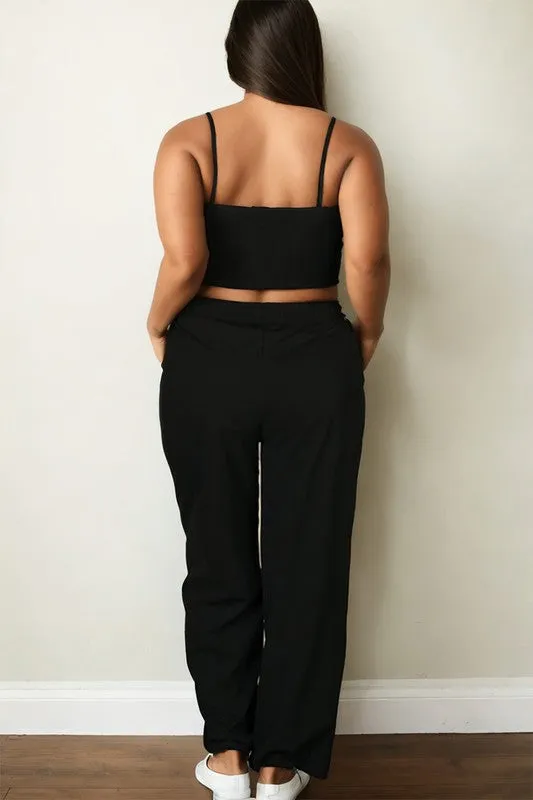 Plus Bustier Crop Cami Top Straight Pant Set