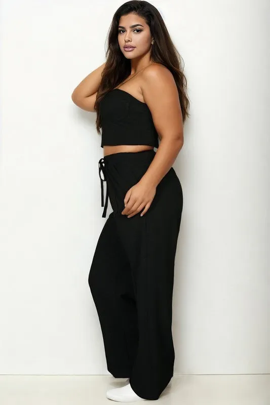 Plus Bustier Crop Cami Top Straight Pant Set