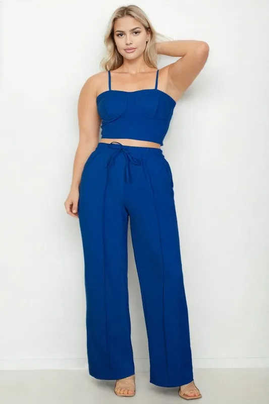 Plus Bustier Crop Cami Top Straight Pant Set