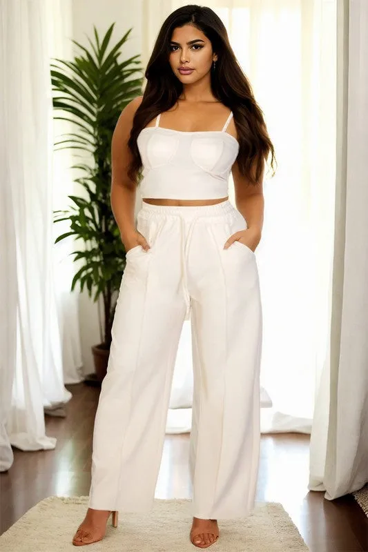 Plus Bustier Crop Cami Top Straight Pant Set