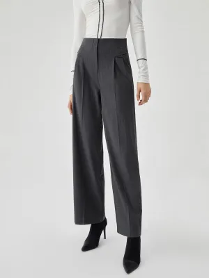 Pocket Pleated Straight Trendy Leg Dress Pants