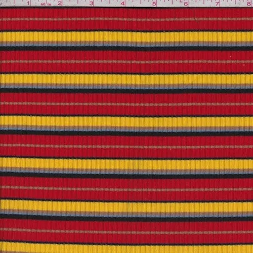 Red/Yellow/Sky Stripe Poor Boy Rib Knit Fabric