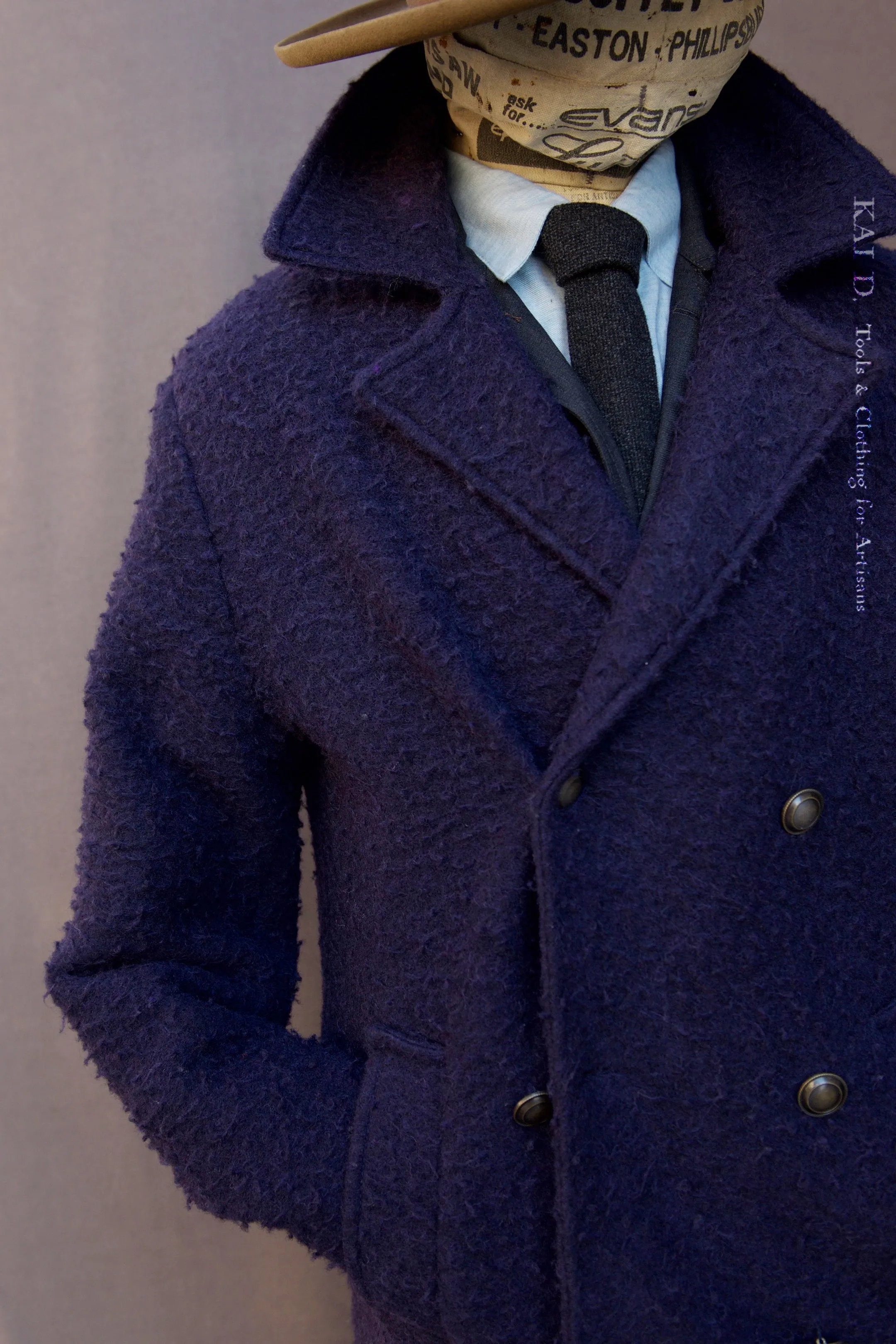 Shaggy Wool Peacoat - Indigo - L