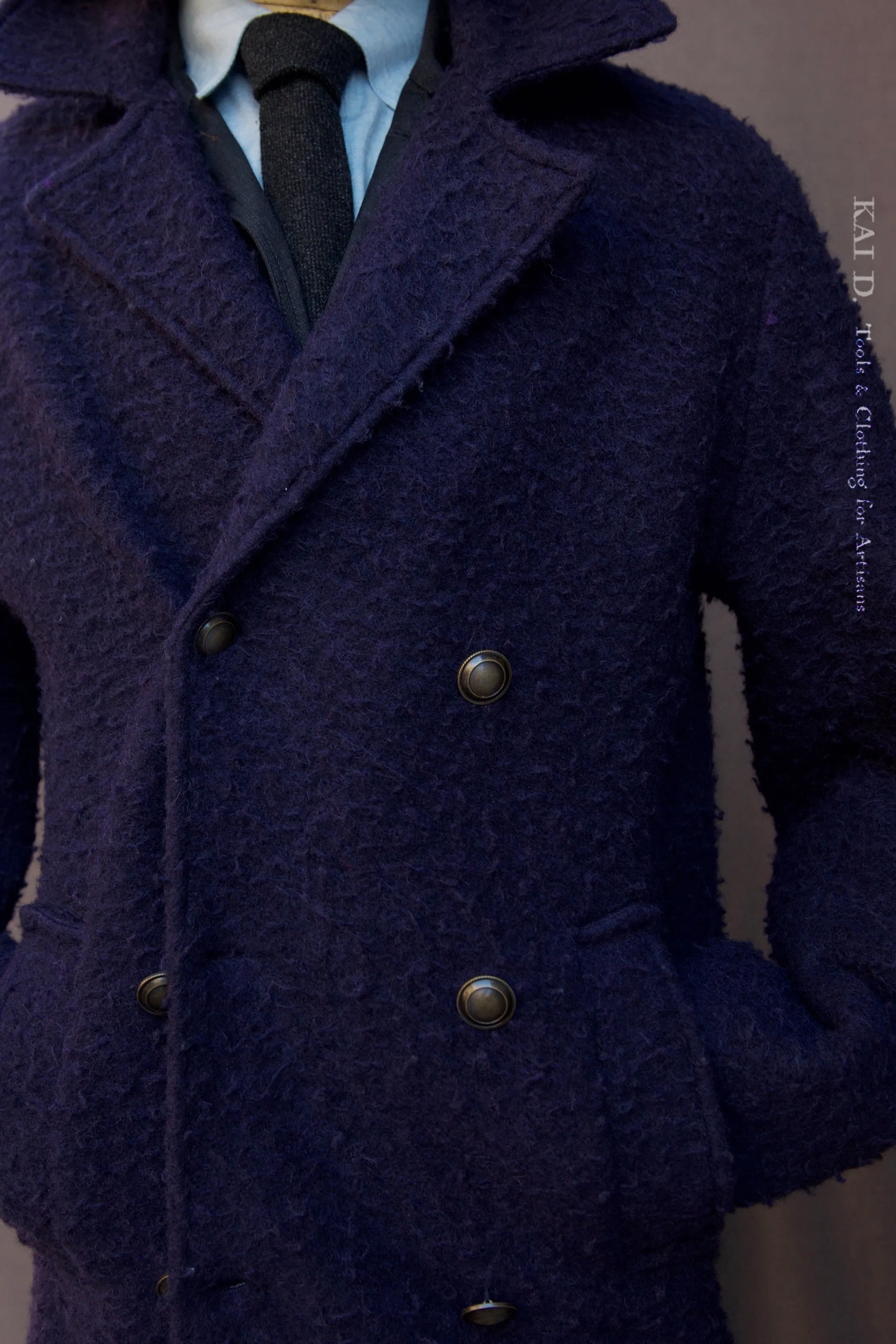 Shaggy Wool Peacoat - Indigo - L