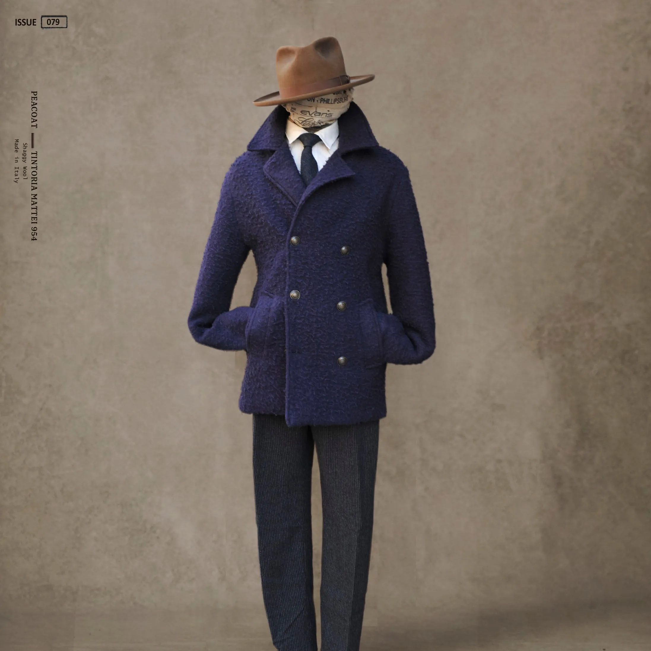 Shaggy Wool Peacoat - Indigo - L