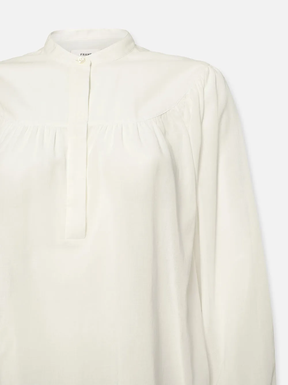 Shirred Popover Blouse -- White