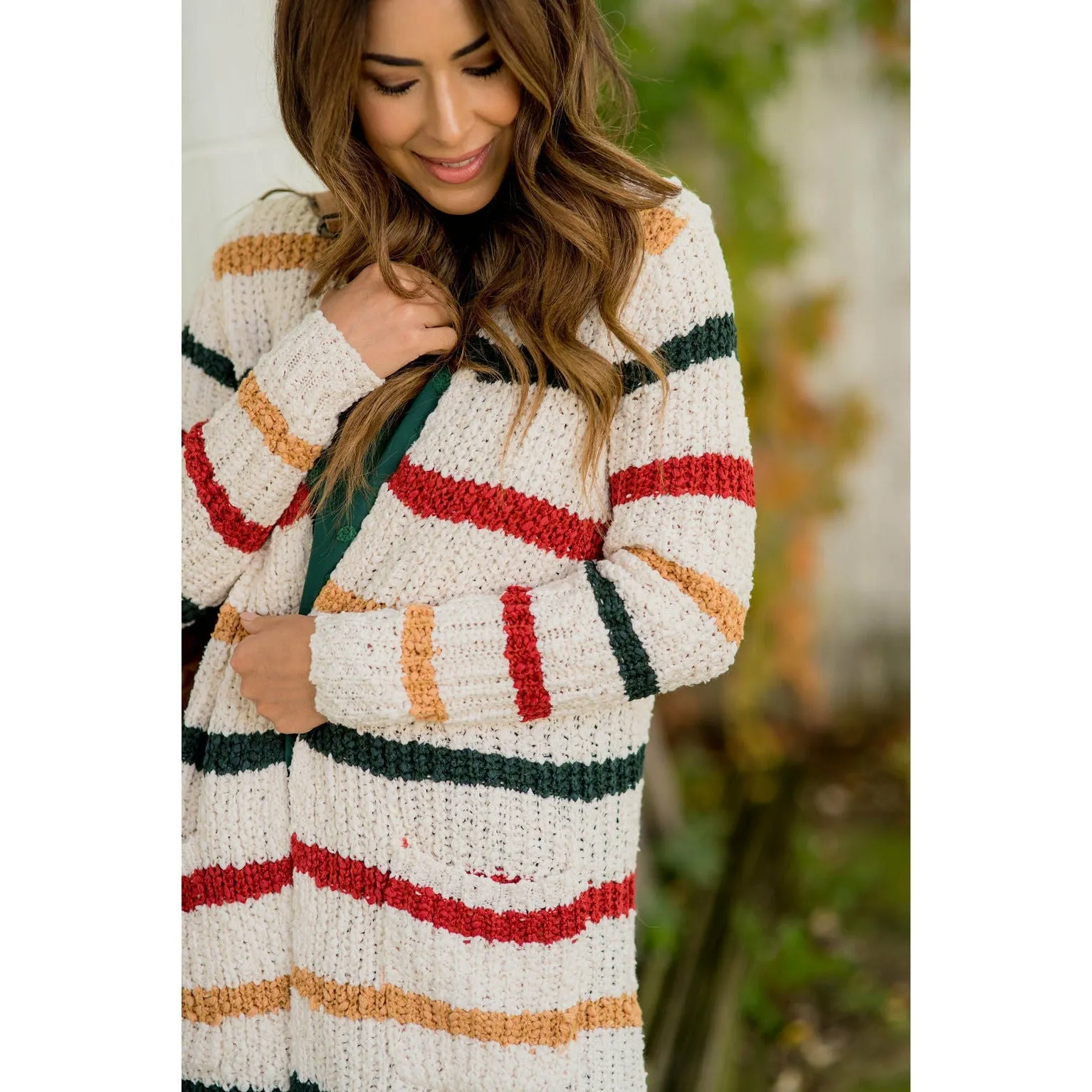 Striped Knit Tunic Cardigan