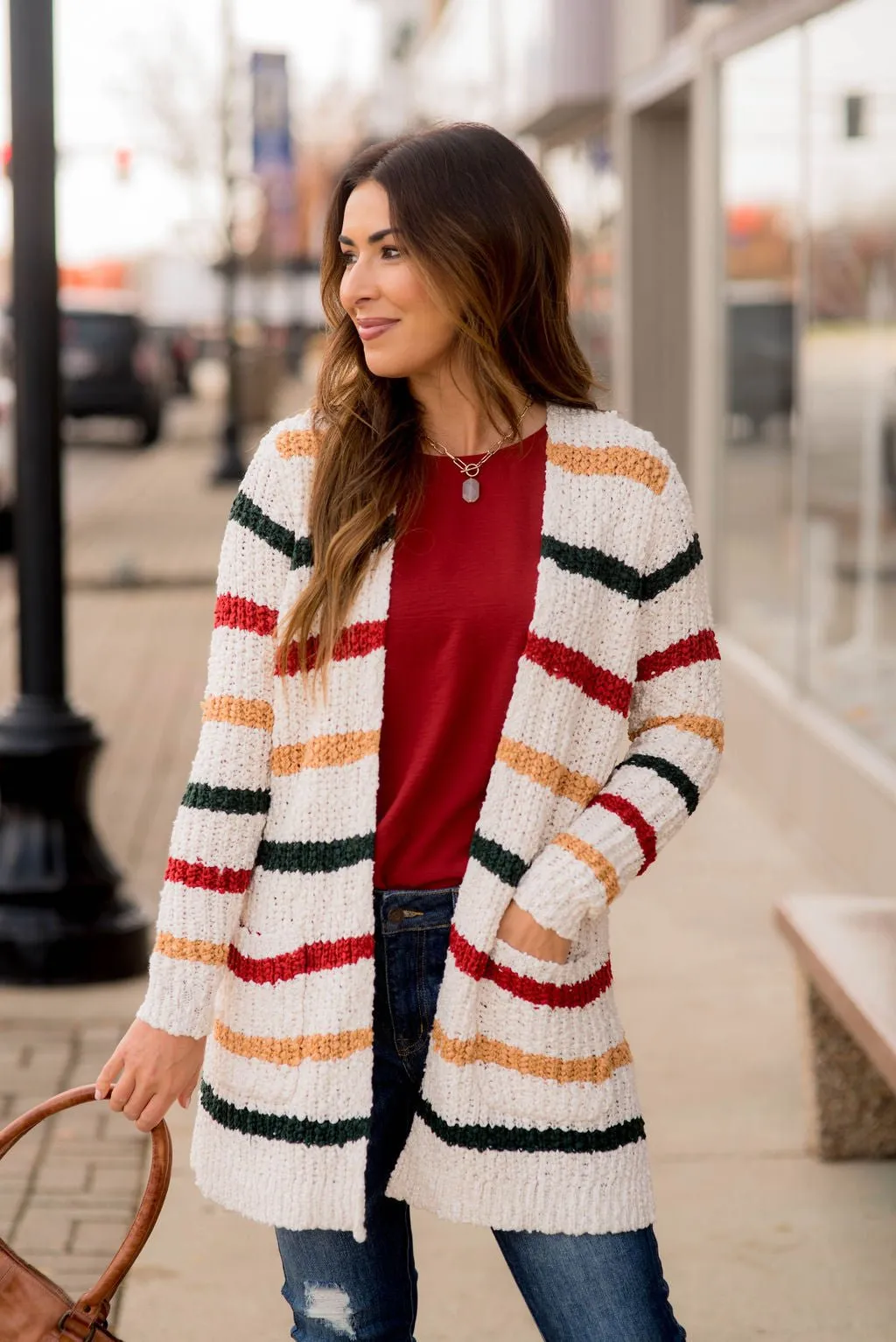 Striped Knit Tunic Cardigan