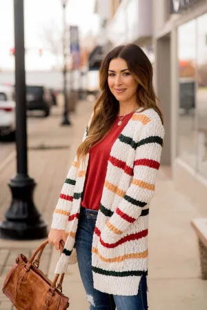 Striped Knit Tunic Cardigan