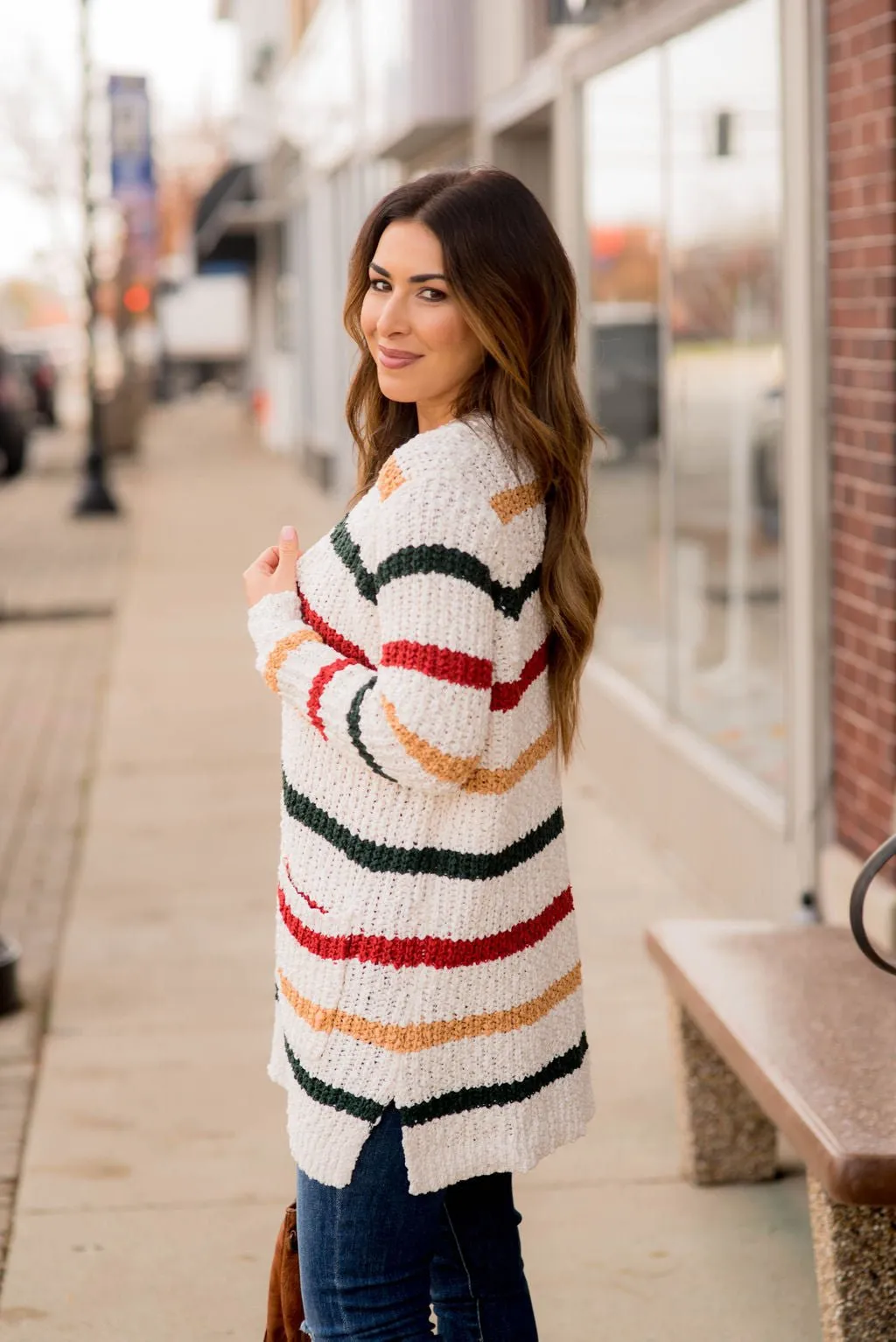 Striped Knit Tunic Cardigan