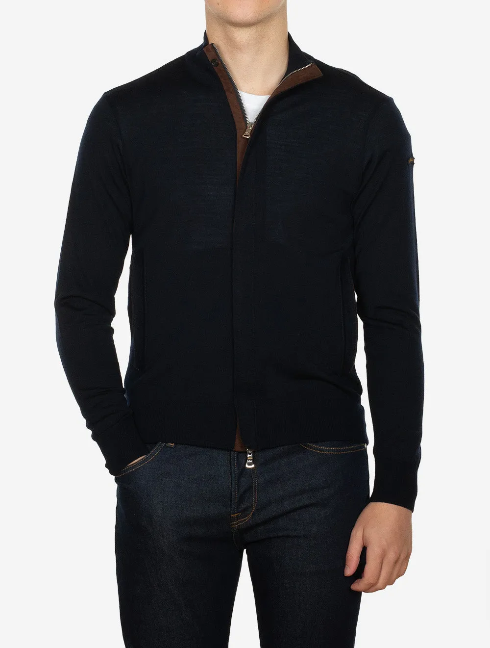 Summer Wool Full Zip Sweater Navy