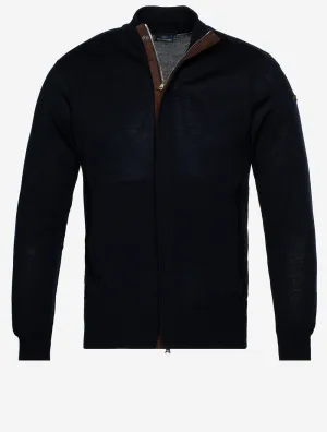 Summer Wool Full Zip Sweater Navy