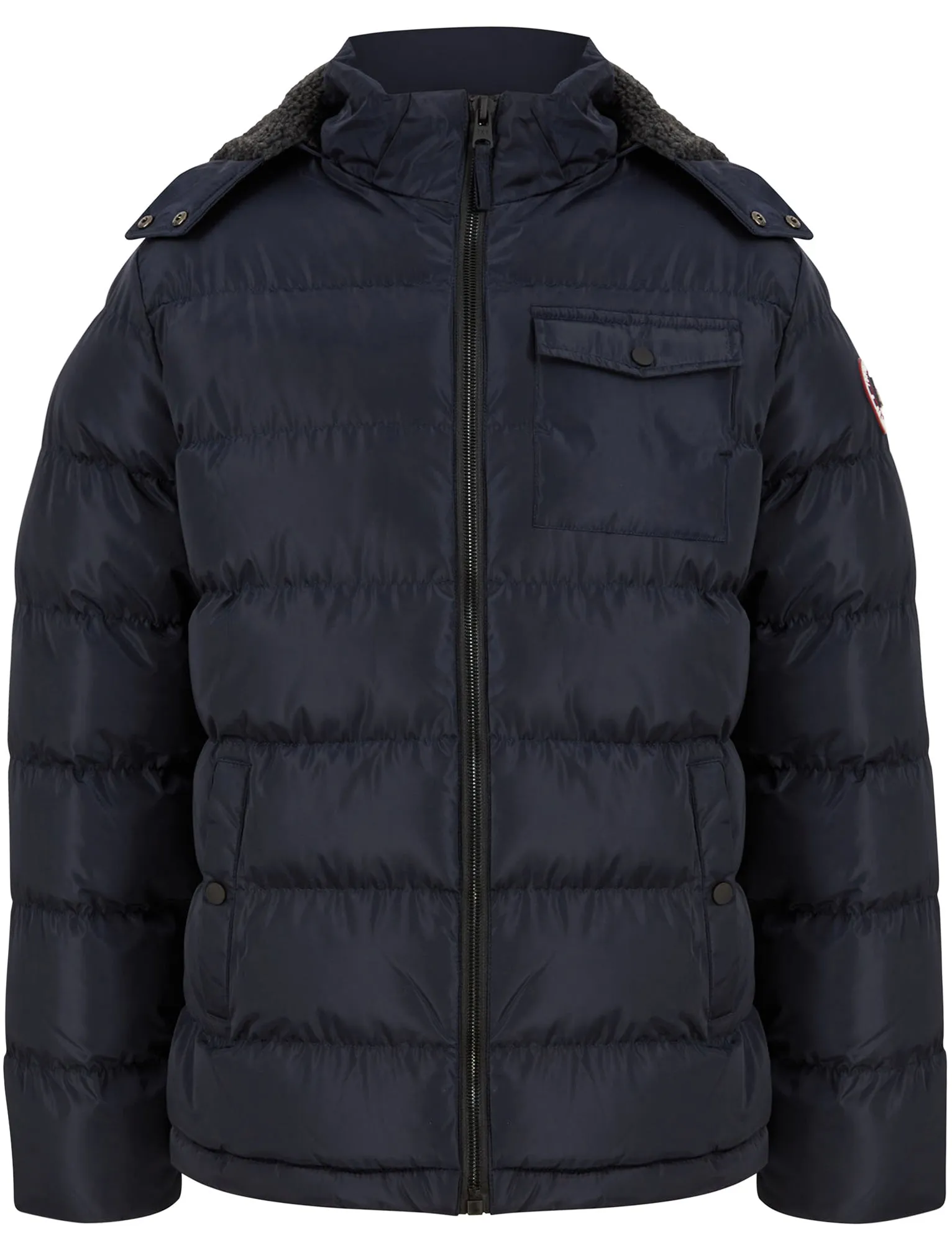 Texcoco Borg Lined Quilted Puffer Jacket with Detachable Hood in Sky Captain Navy - Tokyo Laundry Active Tech