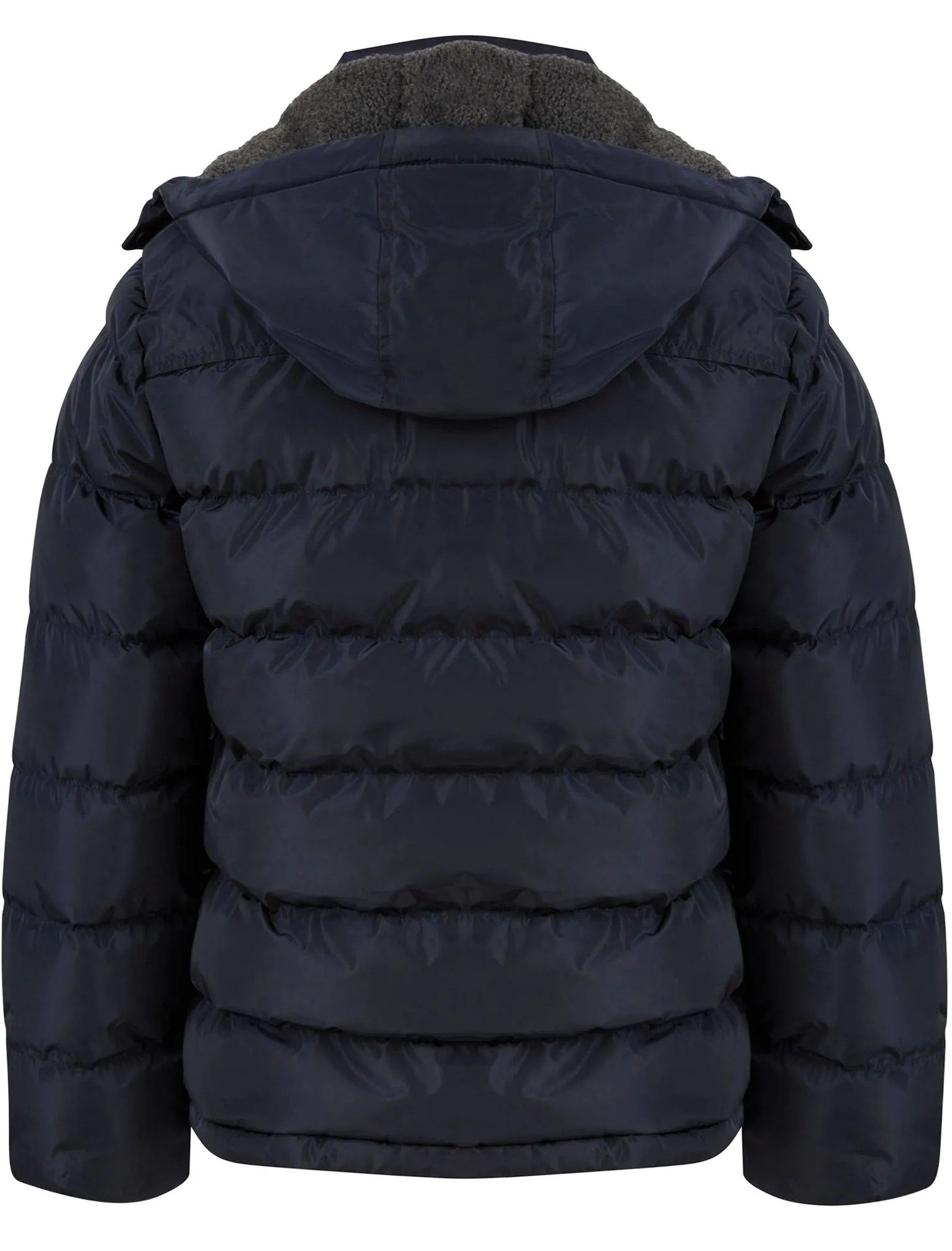 Texcoco Borg Lined Quilted Puffer Jacket with Detachable Hood in Sky Captain Navy - Tokyo Laundry Active Tech