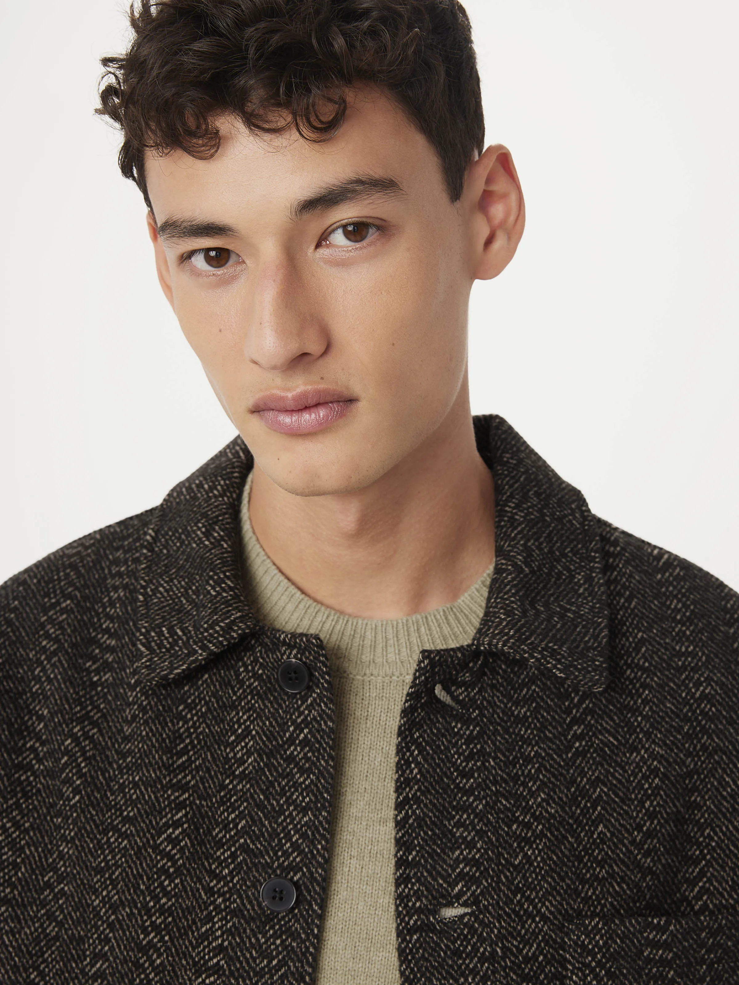 The Herringbone Overshirt in Brown Heather