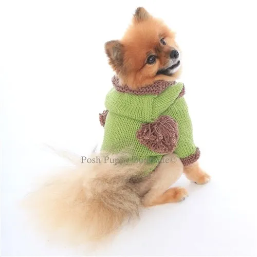 The Taylor Hand Knit Dog Sweater Hoodie- Green