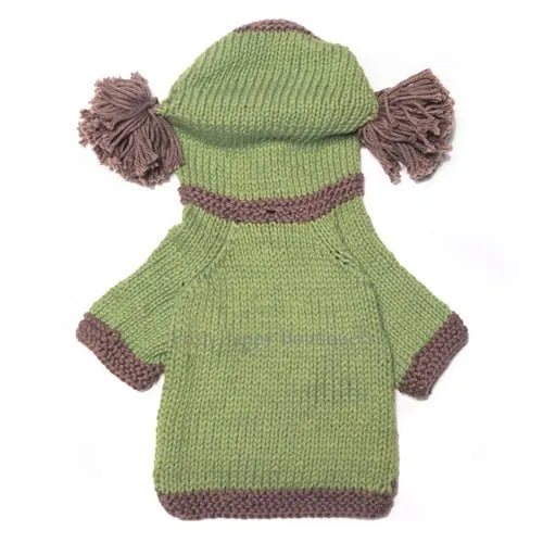 The Taylor Hand Knit Dog Sweater Hoodie- Green