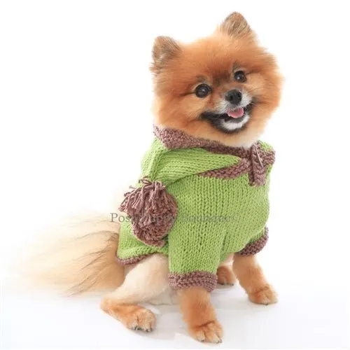 The Taylor Hand Knit Dog Sweater Hoodie- Green