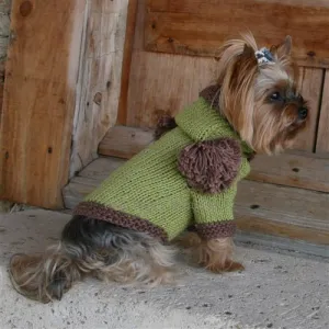 The Taylor Hand Knit Dog Sweater Hoodie- Green