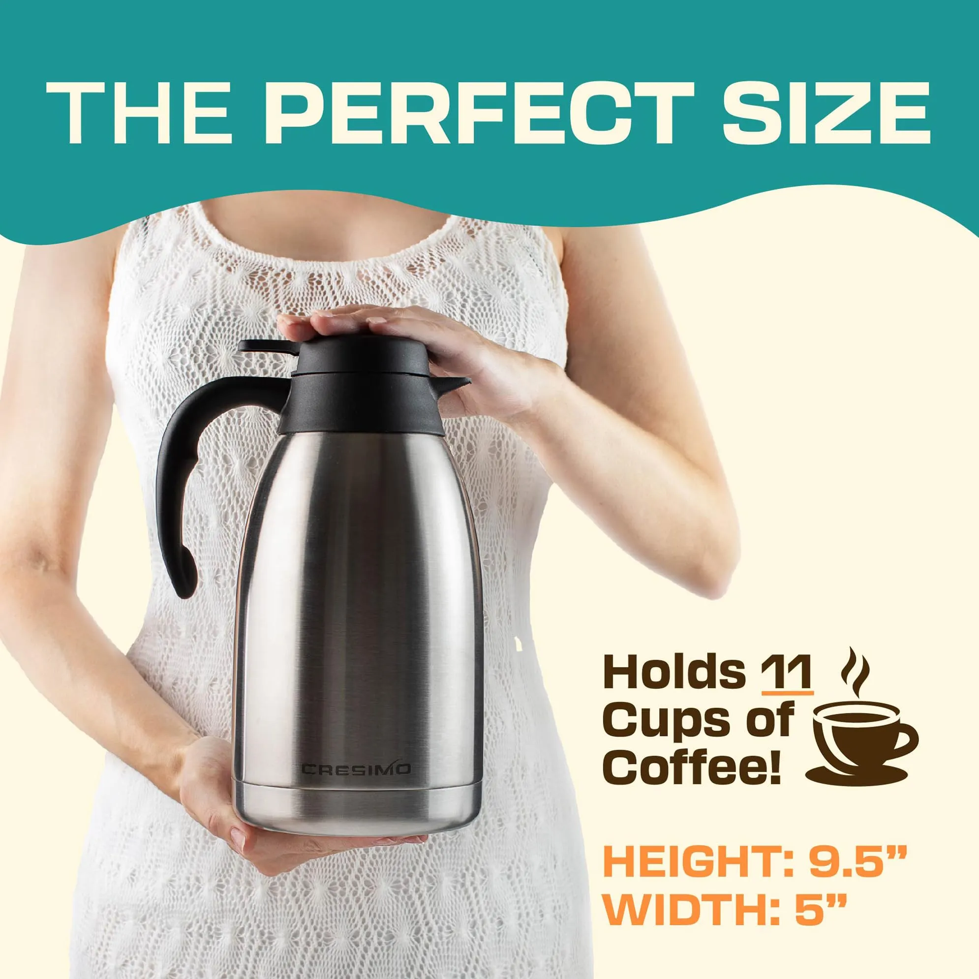 Thermal Coffee Carafe 68 Oz Insulated Stainless Steel Hot Beverage Dispenser