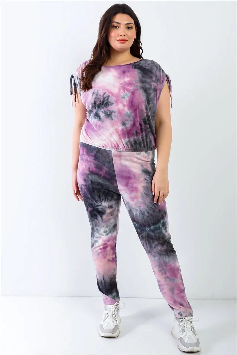 Tie-dye Ruched Shoulder Detail Top & Pants Set