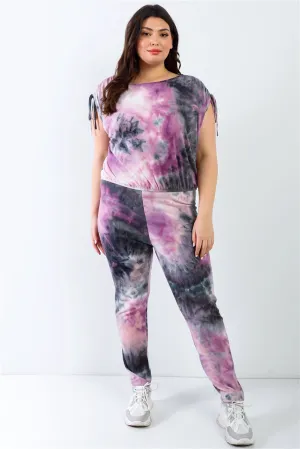 Tie-dye Ruched Shoulder Detail Top & Pants Set