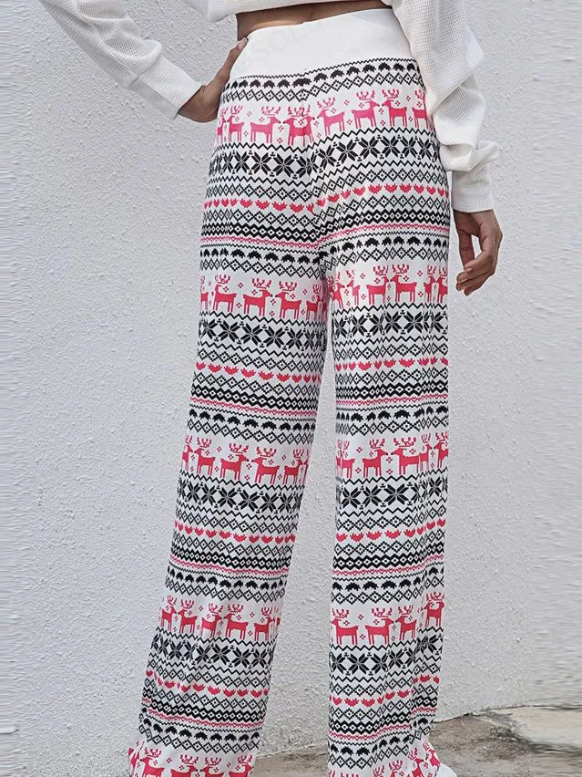 Tie-Waist Casual Long Pants - Stylish Loose-Fit Christmas Print Trousers for Women