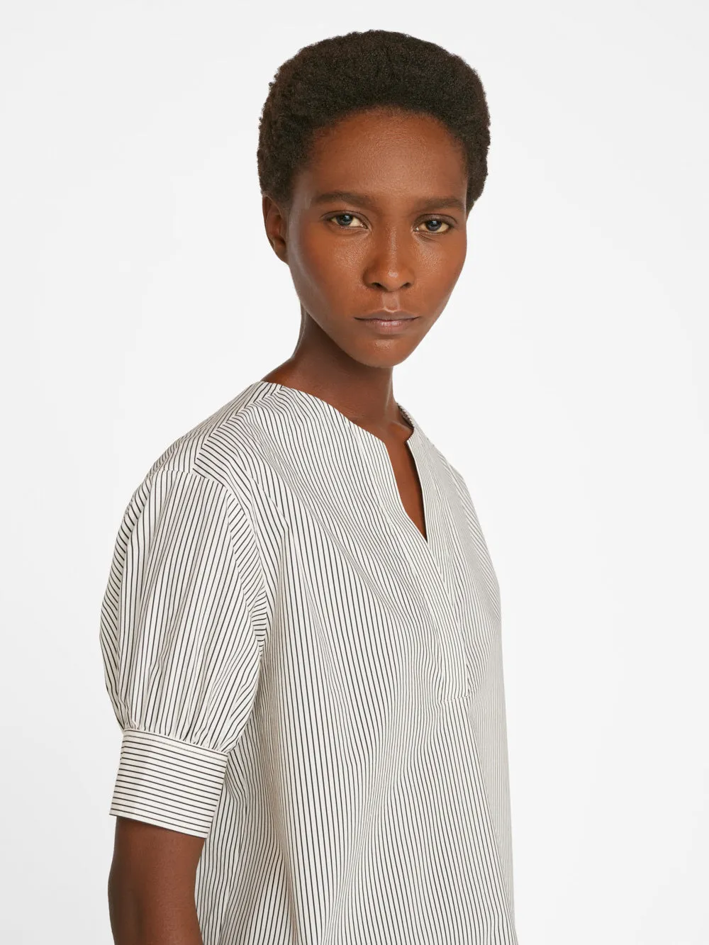 V-Neck Popover Top -- Bone Multi