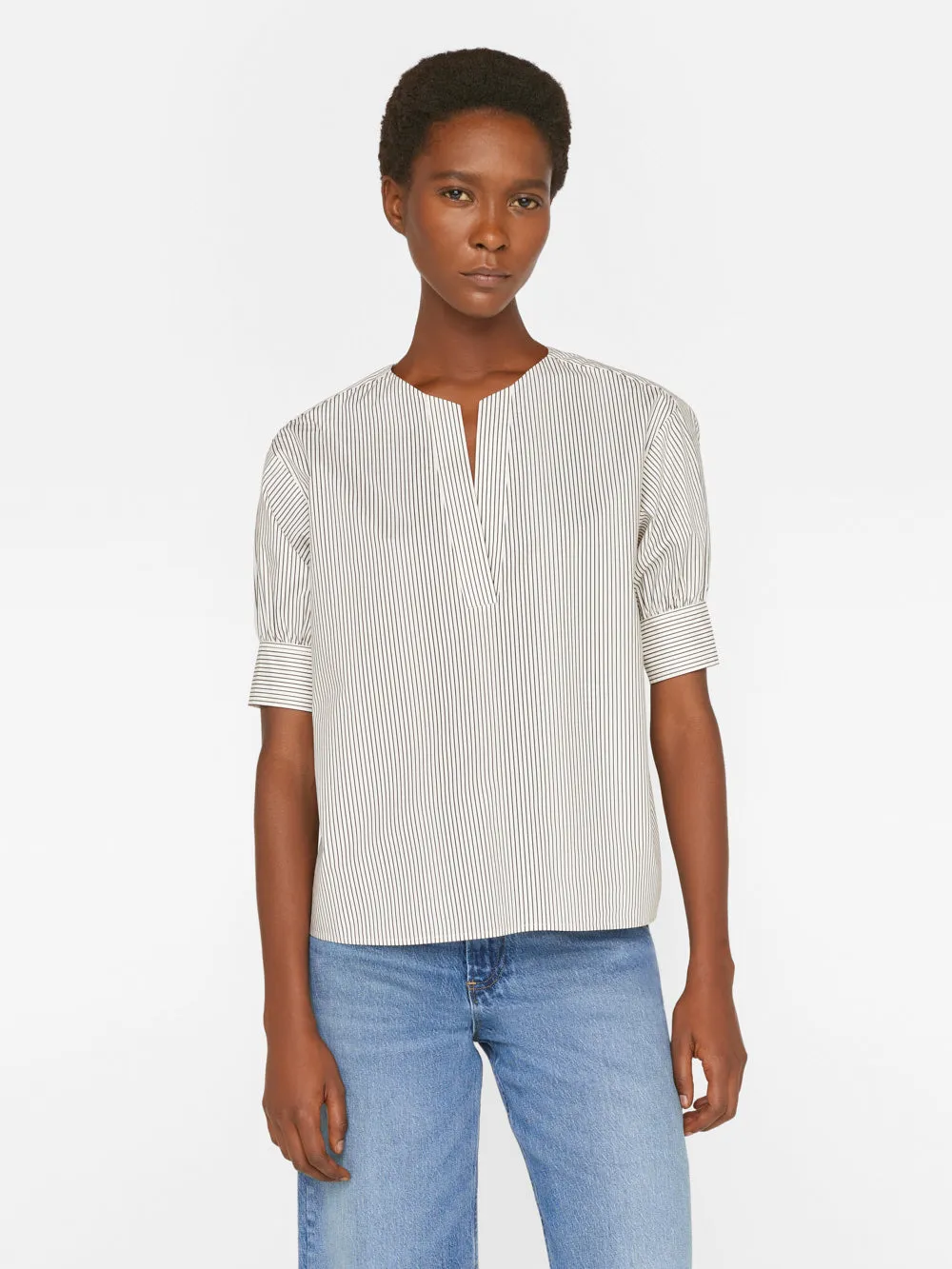 V-Neck Popover Top -- Bone Multi