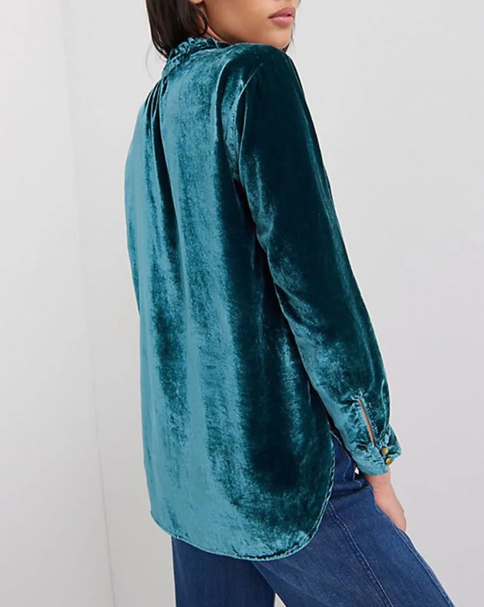 Velvet Frilled Neck Buttoned Top