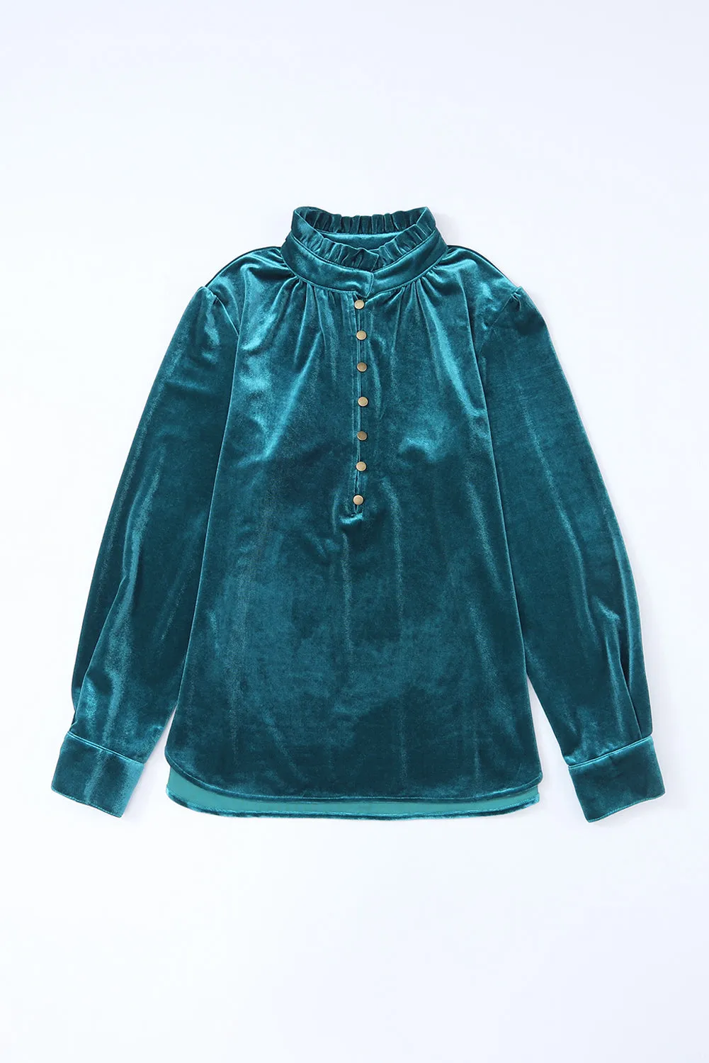 Velvet Frilled Neck Buttoned Top