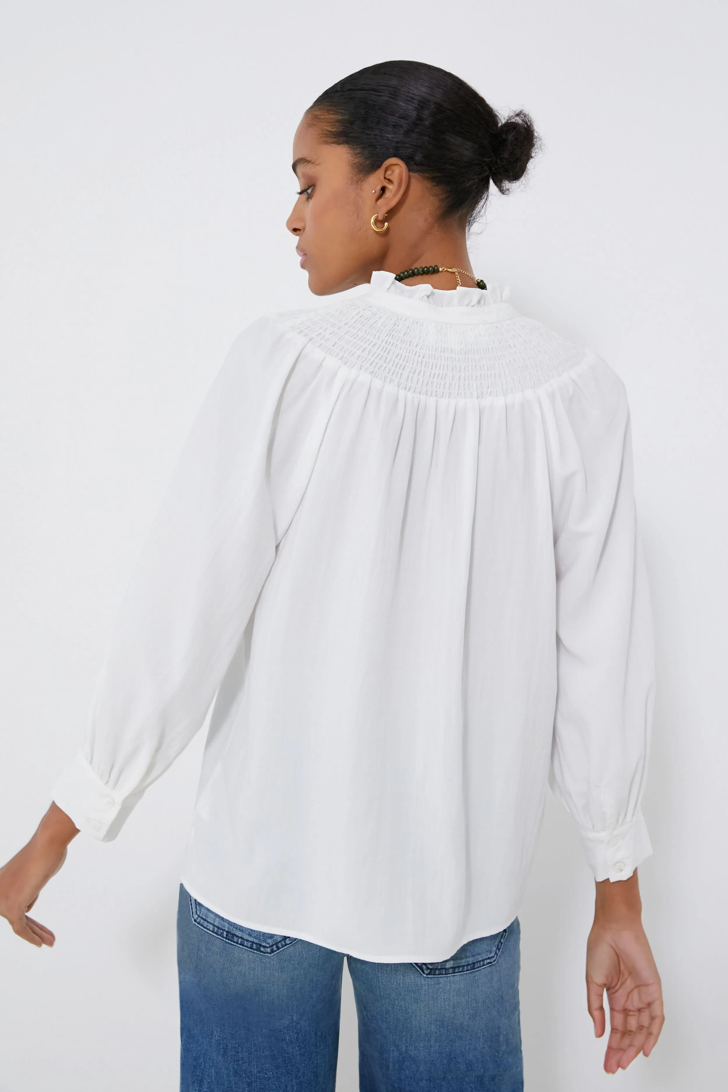 White Emory Smocked Blouse