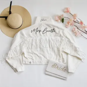 (White Fringe) Future Mrs White Fringe Denim Jacket Gifts