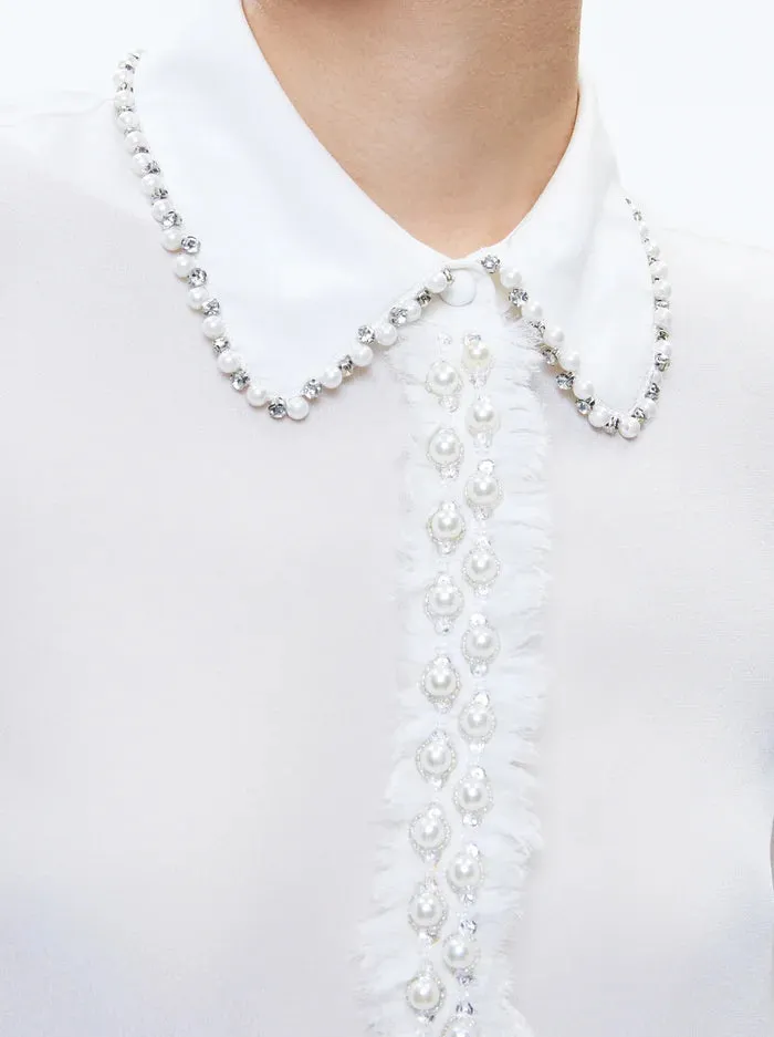 Willa Embellished Placket Top - Off White