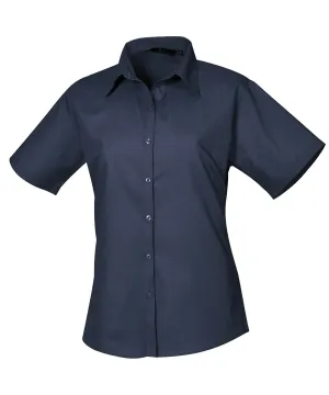 Womens short sleeve poplin blouse | Navy